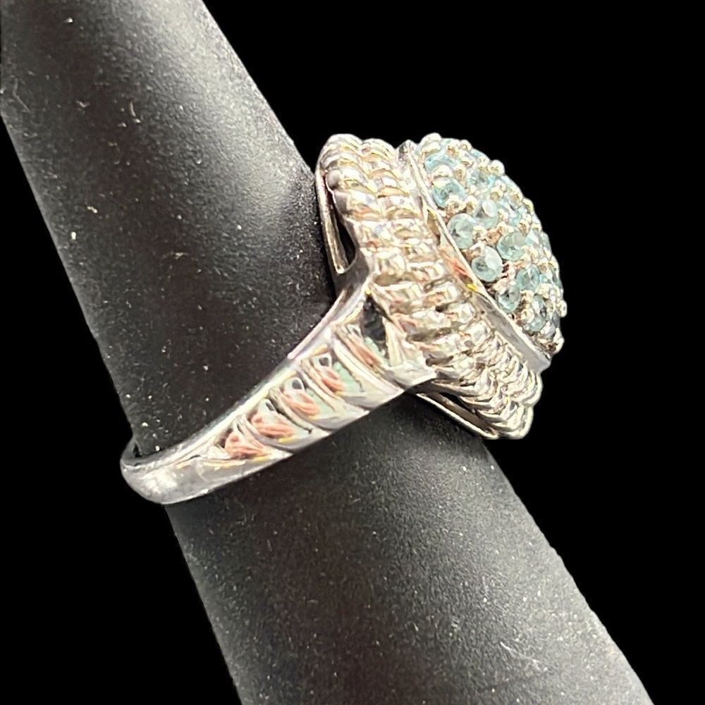 Blue Apatite Dome Ring Women’s Size 6 Sterling Silver 925 Jewelry Rope Outline - Picture 4 of 10